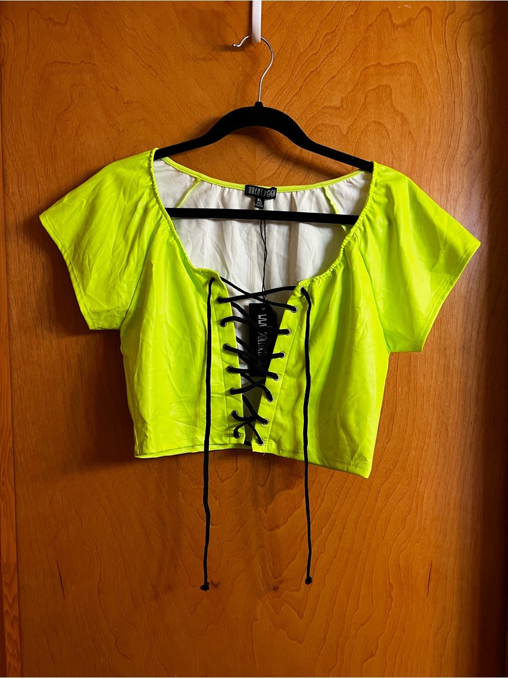 Current Mood Neon Lime Lace-Up Crop Top